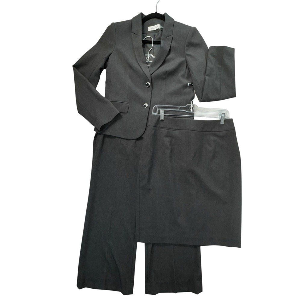 Calvin Klein Notch-Collar Long Sleeve Padded Shoulder Gray 3-in-1 Suit Set 10P